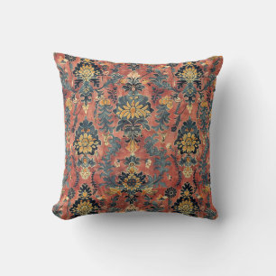 Vintage Barkcloth with Warm Tone Throw Pillow