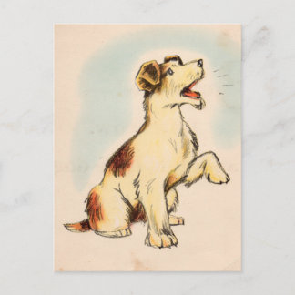 Vintage Barking Dog Drawing Postcard