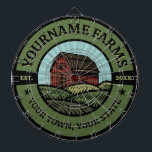Vintage Barn ADD NAME Country Farm Crops Farmer Dartboard<br><div class="desc">Personalized Vintage Farm Big Red Barn Farmer Family Farm - Rolling Hills, Harvest Fields - Customize with your Name or Custom Text!</div>