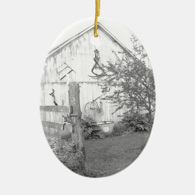 Vintage Barn Ceramic Ornament (Front)