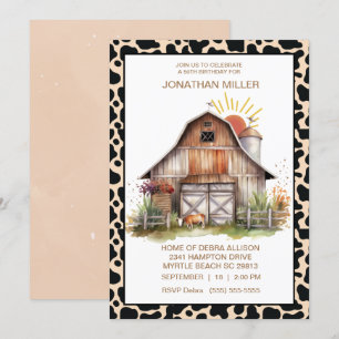Vintage Barn Farm Cow Birthday Party Invitation