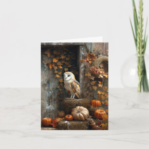 Vintage Barn Owl and Barn Wood Autumn Vert Blank Note Card