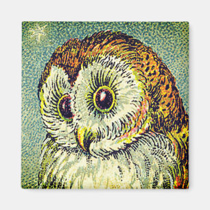 Vintage barn owl cute illustration starry night magnet