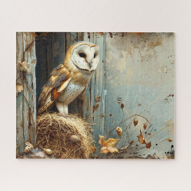 Vintage Barn Owl in Autumn 16x20 Jigsaw Puzzle (Horizontal)