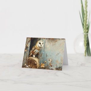 Vintage Barn Owl in Autumn Blank Note Card