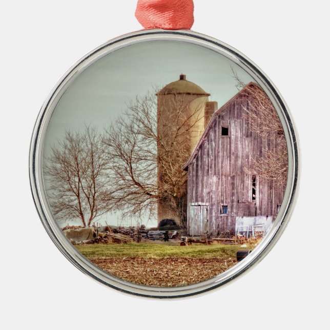 Vintage Barn & Silo Metal Ornament (Front)