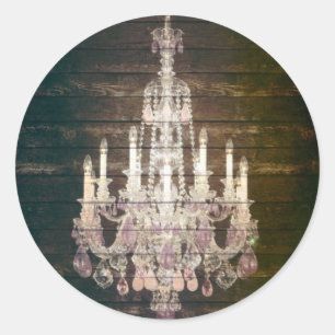 Vintage Barn Wood Chandelier Wedding Classic Round Sticker