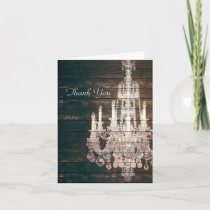 Vintage Barn Wood Chandelier Wedding thank you Card