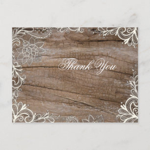 vintage barn wood  lace country wedding thank you postcard