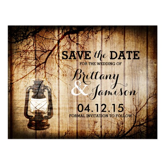Vintage Barn Wood Lantern Rustic Save the Date Postcard