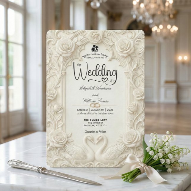 Vintage Baroque Archway Sculpted Roses Wedding   Invitation (Creator Uploaded)
