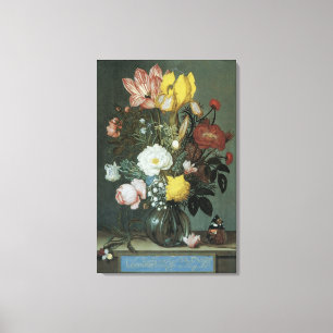 Vintage Baroque, Bouquet of Flowers in Glass Vase Canvas Print