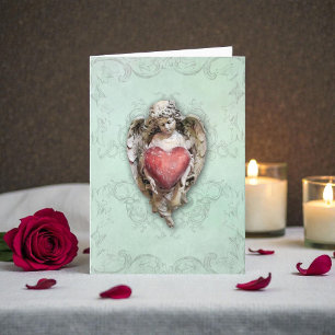 Vintage Baroque Cherub with Heart Holiday Card