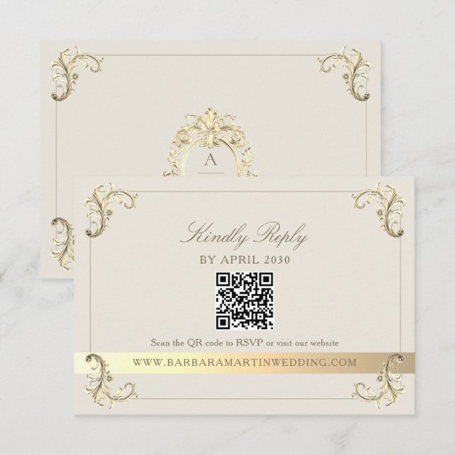 Vintage Baroque Cream Gold Wedding RSVP Card (Front/Back)