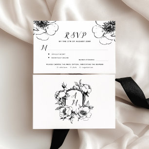 Vintage baroque crest monogram wedding RSVP card