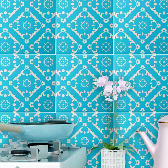 Vintage Baroque Cyan Blue and White Pattern Tile (Creator Uploaded)