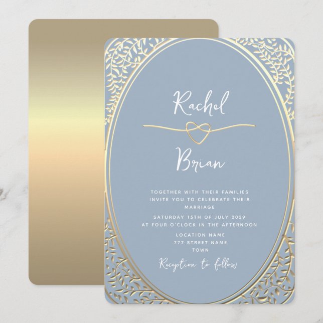 Vintage Baroque Dusty Blue Gold Wedding Invitation (Front/Back)