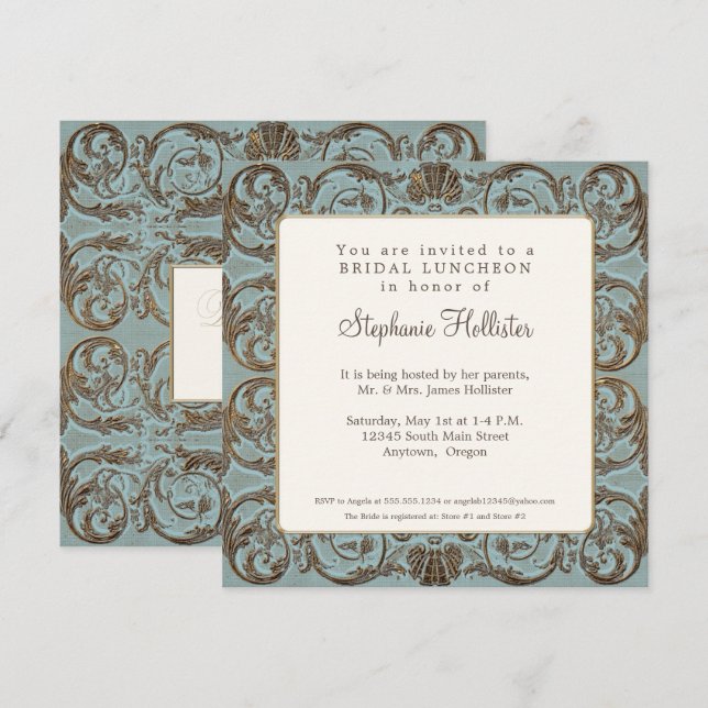 Vintage Baroque Elegant Bridal Shower Luncheon Invitation (Front/Back)