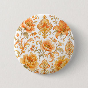 Vintage Baroque Floral Pattern – Warm Orange /Gold 2 Inch Round Button