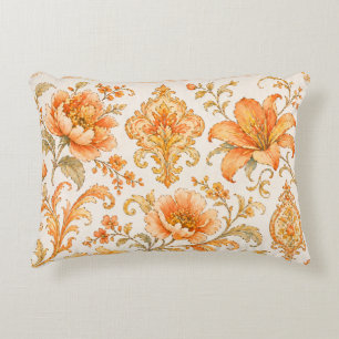 Vintage Baroque Floral Pattern – Warm Orange /Gold Accent Pillow