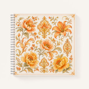 Vintage Baroque Floral Pattern – Warm Orange /Gold Notebook