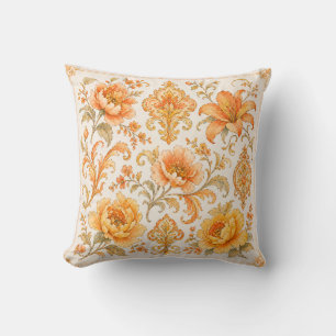 Vintage Baroque Floral Pattern – Warm Orange /Gold Throw Pillow