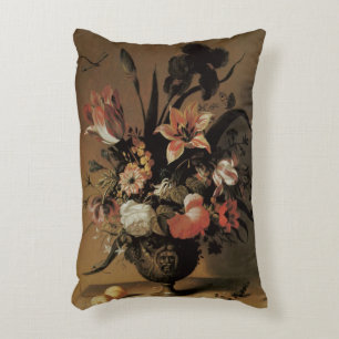 Vintage Baroque, Floral Still Life Flowers in Vase Accent Pillow