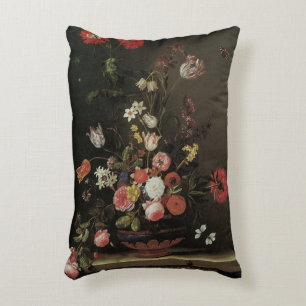 Vintage Baroque Floral Still Life Flowers in Vase Accent Pillow