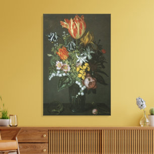 Vintage Baroque, Floral Still Life Flowers in Vase Canvas Print