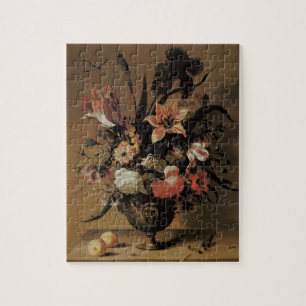 Vintage Baroque, Floral Still Life Flowers in Vase Jigsaw Puzzle