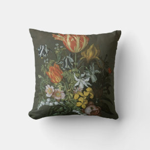 Vintage Baroque, Floral Still Life Flowers in Vase Throw Pillow