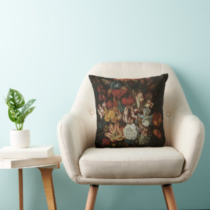 Vintage Baroque, Floral Still Life Flowers in Vase Throw Pillow