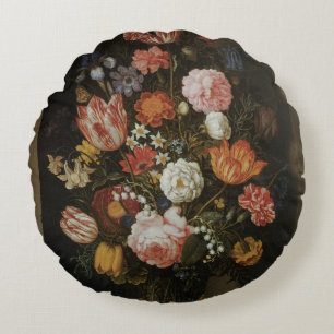 Vintage Baroque, Flower Piece by Bosschaert, Elder Round Pillow