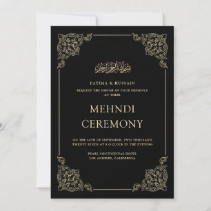 Vintage Baroque Formal Gold Black Mehndi Ceremony Invitation