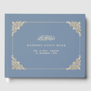 Vintage Baroque Frame Dusty Blue Muslim Wedding Guest Book