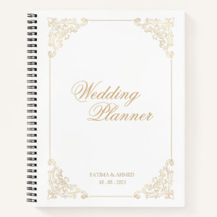 Vintage Baroque Frame Gold Script Wedding Planner Notebook