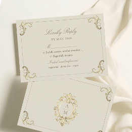 Vintage Baroque Gold Cream Wedding RSVP Card