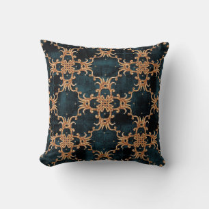 Vintage Baroque golden floral illustration pattern Throw Pillow