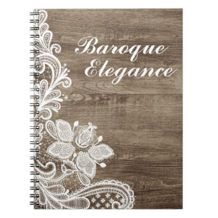 Vintage Baroque Lace On Rustic Elegant Barn Wood Notebook
