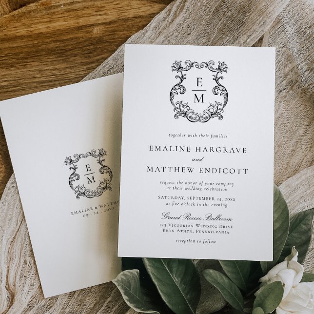 Vintage Baroque Monogram Crest Wedding Invitation (Creator Uploaded)