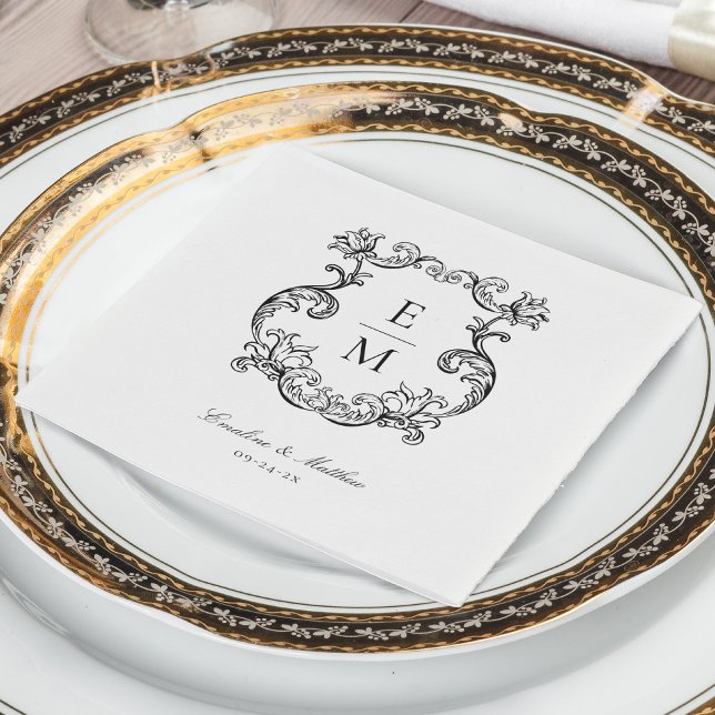 Vintage Baroque Monogram Crest Wedding Napkin (Creator Uploaded)