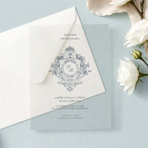 Vintage Baroque Ornament Crest Minimalist Wedding Acrylic Invitations