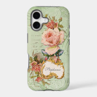 Vintage Baroque Pink Rose Flowers Swirl Floral