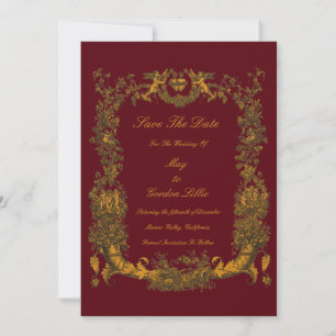 Vintage Baroque Rococo Border with Hearts Save The Date