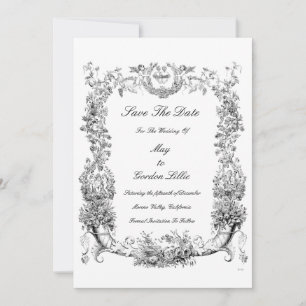 Vintage Baroque Rococo Border with Hearts Save The Date