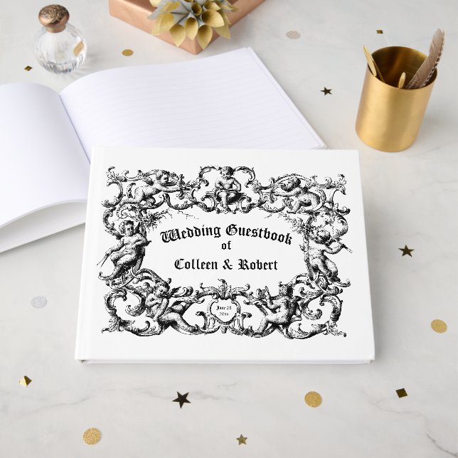 Vintage Baroque Rococo Cherubs Border Guest Book (Front Open)