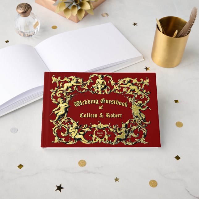 Vintage Baroque Rococo Cherubs Border Guest Book (Front Open)