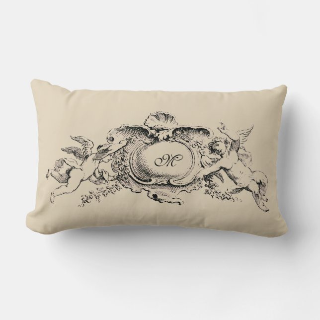Vintage Baroque Rococo Cherubs Monogram Template Lumbar Pillow (Front)