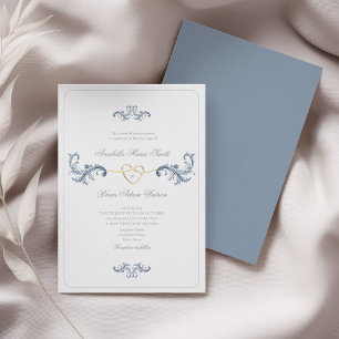 Vintage Baroque Rococo Dusty Blue Wedding Invitation