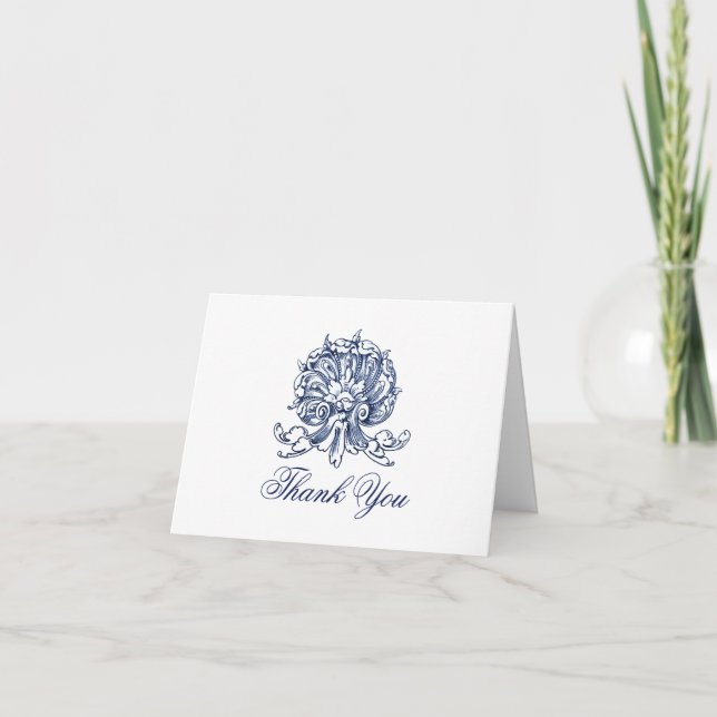 Vintage Baroque Shell Design Thank You Note Card (Front)